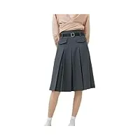 rehjjdfd jupe trapèze taille haute pour femme - jupe plissée mi-longue avec ceinture, gris, 34