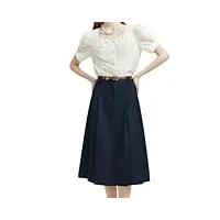 jupe plissée mi-longue taille haute pour femme avec ceinture - jupe trapèze, bleu foncé, 40