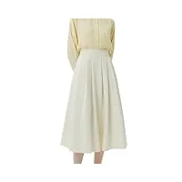 jupe longue plissée pour femme - taille haute - fermeture éclair - en sergé - jupe trapèze, blanc crème, 34