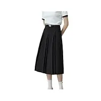 jupe trapèze taille haute pour femme printemps automne polyvalente solide jupe plissée mi-longue, noir , 40