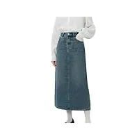rehjjdfd jupes trapèze taille haute bleu denim pour femmes, jupes longues et simples en jean délavées, bleu jean, 40