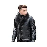 veste d'hiver en cuir de laine d'agneau pour homme - manteaux en cuir véritable - col en fourrure épaisse - veste en cuir décontractée, short noir, l