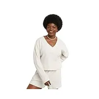 hanes originals ottoman crop top, chemise courte pour femme, haut en polaire brossé maillot de survêtement, grain bruyère, large