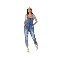nina carter salopette pour femme en jean boyfriend denim combinaison jumpsuit aspect usé combinaison d'été, bleu clair (s535), xs