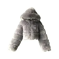 dgztwll vêtements de luxe sherpa veste en fausse fourrure duveteuse cardigan à capuche solide ouvert sur le devant chaud hiver manteau d'extérieur, gris, xx-large
