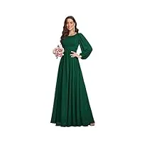 ever-pretty robe demoiselle d'honneur femme longue manches longues col rond mousseline chic vert foncé 48