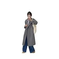 bollrllr manteau en cachemire double face pour femme rétro double boutonnage mode classique manteau long ample automne gray m