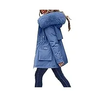 l9wei manteau à capuche, épais, chaud, confortable, avec fermeture éclair, mi-long, pour femmes, transition, hiver, sorties de vacances, extérieur, x01 - bleu, xl