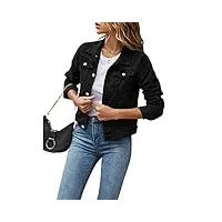 mesalynch veste en jean pour femme - couleur unie - manches longues - col à revers - fermeture à boutons - style vintage - veste en jean - blouson, noir , s
