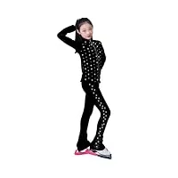 roltin pantalon et vestes de patinage à glace avec strass taille haute anti-adhésif, imperméable, extensible, doux, leggings d'entraînement pour filles et femmes (taille : xxl, couleur : noir)