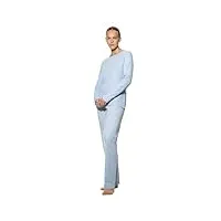 mey erina 14220 pyjama 2 pièces pour femme - haut uni et pantalon avec motif à pois discret, bleu clair, xxl