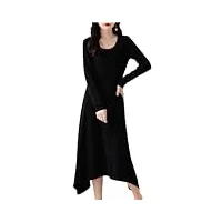 disimlarl robe pull en laine pour femme - col rond - couleur unie - tunique longue, noir , m