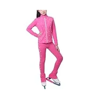 roltin ensembles chauds de vestes et pantalons d'entraînement de patinage artistique avec strass pour filles et femmes collants de patinage à glace (taille : 3xl, couleur : rose)