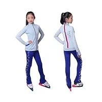roltin veste et collants de patinage artistique avec strass pour filles et femmes - pantalon long d'entraînement chaud pour patinage sur glace et gymnastique (taille : s, couleur : gris)