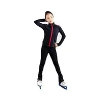 roltin ensemble veste et pantalon de patinage sur glace pour filles et femmes avec strass chauds pour patinage artistique, leggings d'entraînement de gymnastique (taille : 3xs, couleur : noir)