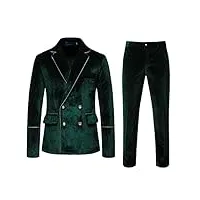 costume 2 pièces en velours pour homme - pour mariage - un bouton - veste de noël - automne - hiver - vintage - costume moderne - pour homme, vert, xxl