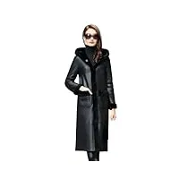 manteau de fourrure pour femme, tenue double face, veste en cuir, capuche Épaisse, pardessus long en cuir, hiver