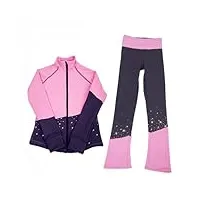hoyi veste et pantalon entraînement de patinage artistique tenue, combinaisons de patinage artistique, leggings de gymnastique chauds d'entraînement pour filles et femmes(size:130,color:rose)