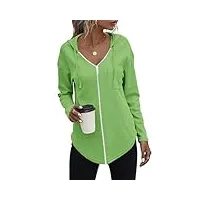 cuptacc sweat zippé femme col v hoodie sweatshirt manche longue fendue tunique doux pomme vert,moven m 38-40