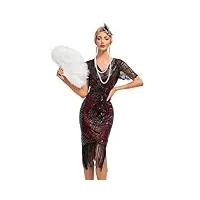 viloree ro rox evelyn robe annee 20 flapper 1920 gatsby robe soiree femme paillette frange robe année 20 noir & rouge (55) m