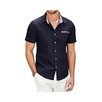 coofandy chemises chemise en jean à manches courtes pour hommes chemise d'été denim à carreaux slim fit t-shirt loisirs à manches chemise de bureau bleu marine 3xl