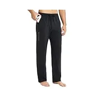 baleaf pantalon de survêtement décontracté en coton pour homme, pantalon de yoga, pantalon de survêtement à jambe droite avec poches, poches - anthracite, l