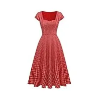 berylove robe de cocktail pour femme - Élégante - vintage - rockabilly - col en cœur - robe de soirée midi, rouge à pois blancs, xl