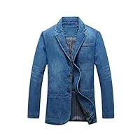 adhdyuud blazer en coton pour homme - style vintage - veste en jean - coupe ajustée, bleu, xxl