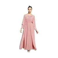 tunique décontractée en mousseline de soie pour femme avec strass et perles - col rond, robe rose haze, xxl