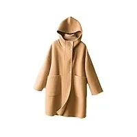 fjnbbiot veste d'hiver en laine et cachemire pour femme - manteau long tendance à revers à capuche - manteau d'automne décontracté pour femme, kaki9., xl