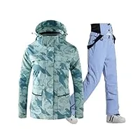 hcclijo salopette d'hiver en duvet de neige pour femme veste et pantalon de ski imperméables et respirants pour l'extérieur vêtements de snowboard 1set(jacket pants) 04 xl