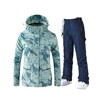 hcclijo salopette d'hiver en duvet de neige pour femme veste et pantalon de ski imperméables et respirants pour l'extérieur vêtements de snowboard 1set(jacket pants) 13 xxl