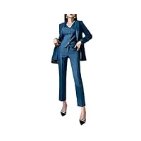 costume 3 pièces pour femme avec blazer et pantalon à un bouton pour le bureau, costume formel de bal de fin d'année, de fête, bleu, 36