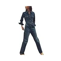 xusai combinaison en jean à manches longues pour femme, coupe décontractée, style occidental vintage des années 90, longue et droite,bleu,s