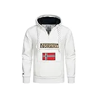 geographical norway gymclass men sweat à capuche et poche kangourou pour homme avec logo de la marque et manches longues, blanc, xl