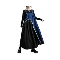 ellazhu robe salopette en denim patchwork pour femmes, sans manches, vintage, avec poches gz17 bleu