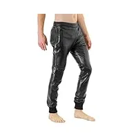 bockle® boyjog real lamb rlack leather push-strap pantalon en cuir home jean, size: xl