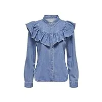 only chemise en jean pour femme, coupe ample, col de chemise, poignets avec bouton, denim bleu médium, m