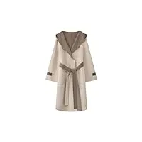 manteau à capuche paresseux en laine de cachemire pour femme, motif contrasté, automne et hiver, manteau mi-long, beige gris 9, s