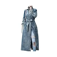 adhdyuud manteau coupe-vent en denim pour femme - taille réglable - longueur moyenne, bleu, l