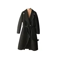 disimlarl trench en laine mérinos pour femme - manteau long épais vintage avec ceinture à revers, noir , xl