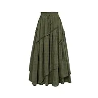 scarlet darkness jupe trapèze de style renaissance pour femme - taille haute - style vintage - avec poches, plaid vert olive 537a23-2, 44