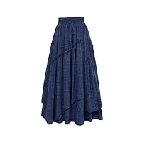 scarlet darkness jupe trapèze de style renaissance pour femme - taille haute - style vintage - avec poches, plaid bleu marine 537a23-1, 36