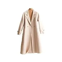 disimlarl manteau long en laine à double boutonnage pour femme avec col rabattu, beige, s