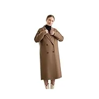 disimlarl manteau long à revers en laine boutonnée pour femme - double boutonnage - col rabattu - poches, kaki, m