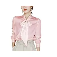 chemisier en soie pour femmes chemise en soie pure à manches longues noeud papillon cou boutonné chemise formelle dames bureau élégant haut en soie de luxe,cherry pink,s