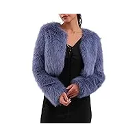 amazhiyu manteau d'hiver à manches longues en fausse fourrure pour femme, col rond, ouvert sur le devant, cardigan chaud en peluche, violet, l