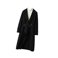juzhijia manteau en laine double face pour femme au-dessus du genou ceinture double boutonnage en laine, noir , l