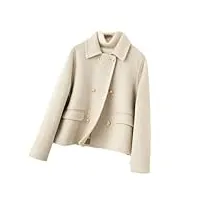 hdhdeueh manteau court en laine pour femme - cardigan - manteau en laine à double boutonnage, beige, m