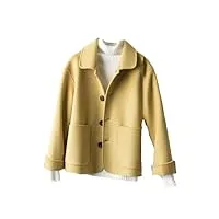 hdhdeueh manteau court en laine pour femme avec col rabattu à simple boutonnage, jaune clair, l